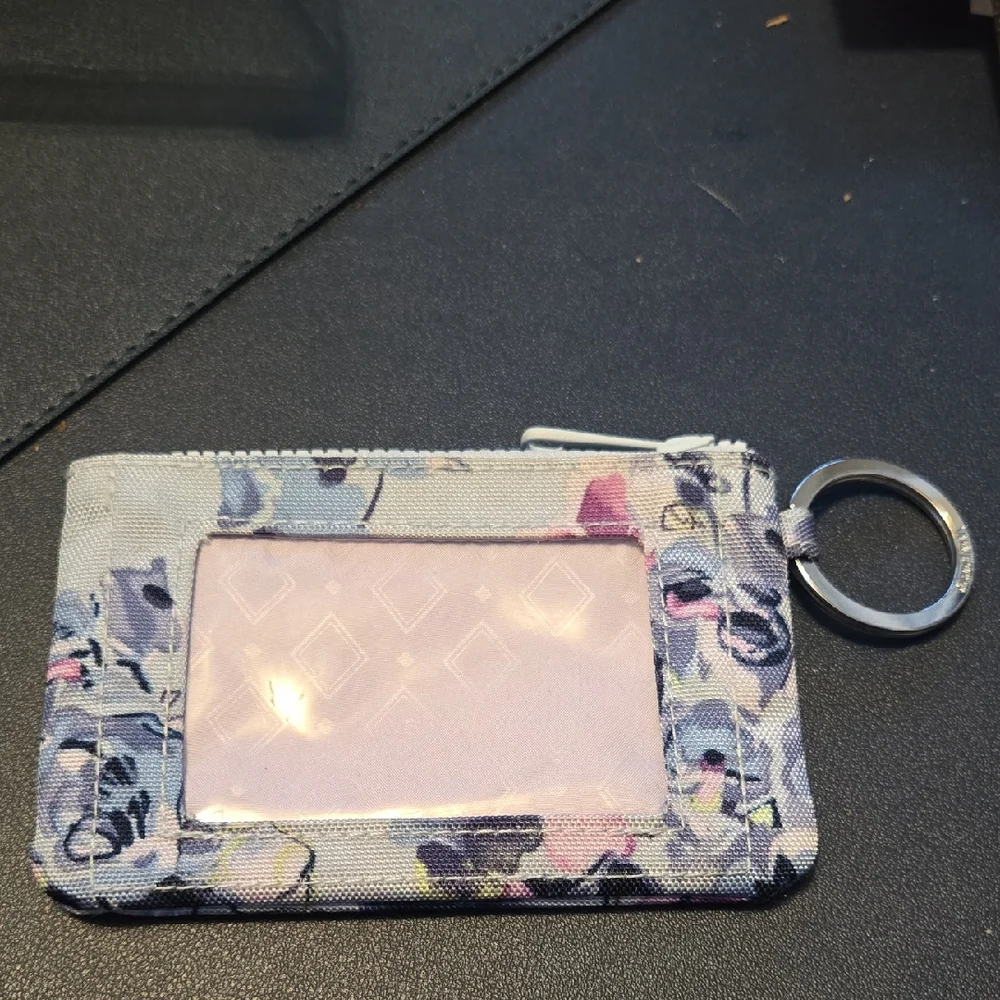 Vera Bradley Floral Rose Card Holder Wallet with Keyring ID Zip Case Like New - Picture 2 of 4